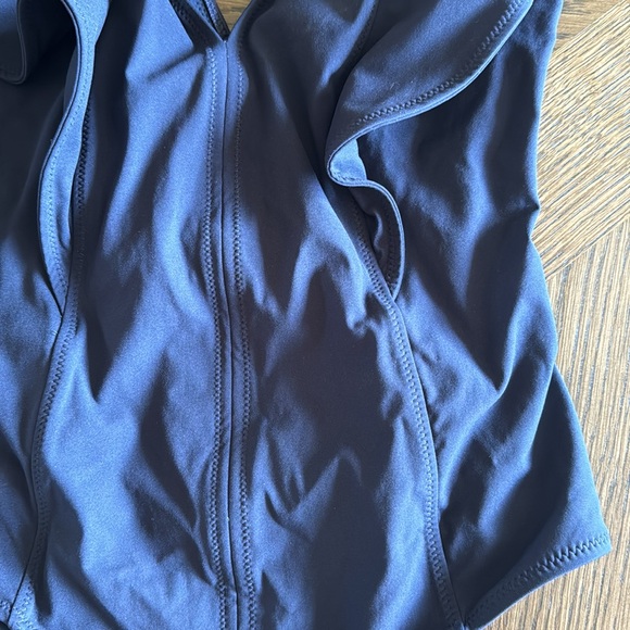Ulla Johnson Evelina Ruffle Plunge One-Piece Swimsuit, Navy, Size Large, $380 - Picture 9 of 16